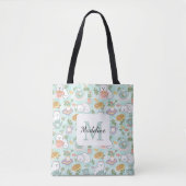 Personalized Tea Bookish Cats Tote Bag Mint Green (Voorkant)