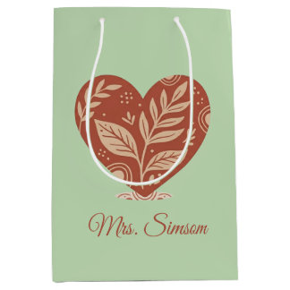 Personalized Teacher Gift Bags Red Heart Medium Cadeauzakje