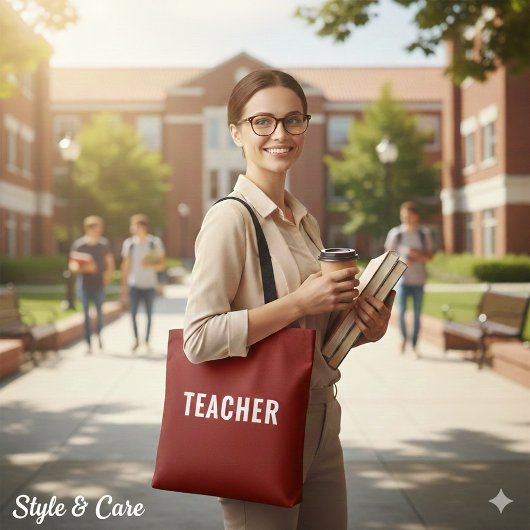 Personalized Teacher Text Statement Deep Red Draagtas