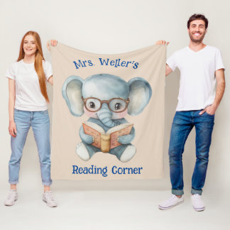 Personalized Teacher Watercolor Elephant Reading Fleece Deken