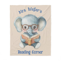 Personalized Teacher Watercolor Elephant Reading