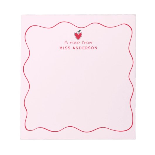 Personalized Teacher's Name Heart Apple Valentine Notitieblok (Voorkant)