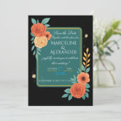 Personalized Teal & Coral Floral Invitation (Debout devant)