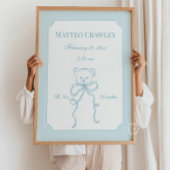 Personalized Teddy Bear Blue Birth Info Poster
