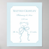 Personalized Teddy Bear Blue Birth Info Poster (Devant)