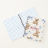 Personalized Teddy Bear & Blue Bow Pattern Notitieboek (Binnen)