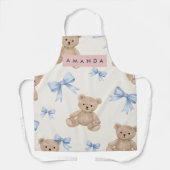 Personalized Teddy Bear & Blue Bow Pattern Schort (Voorkant)