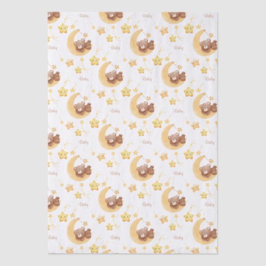 Personalized Teddy Bear Moon Baby Shower Tissuepapier (Voorkant)