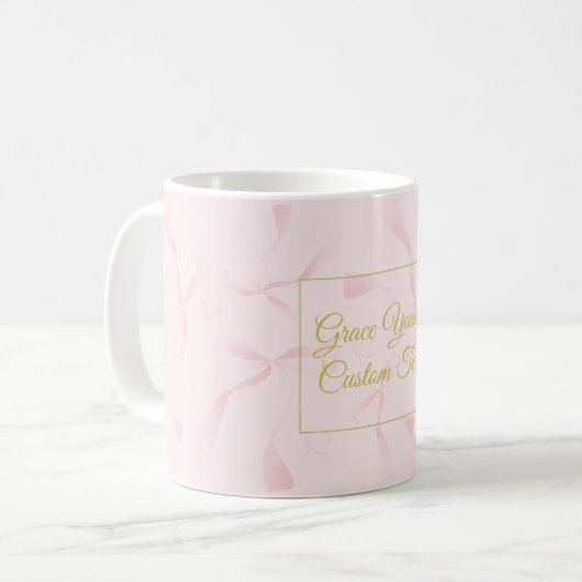 Personalized Text Pink Ribbon Pattern Design Koffiemok (Voorkant links)