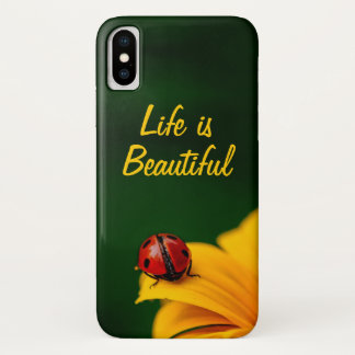 Personalized Text with Ladybug and Sunflower iPhone X Hoesje
