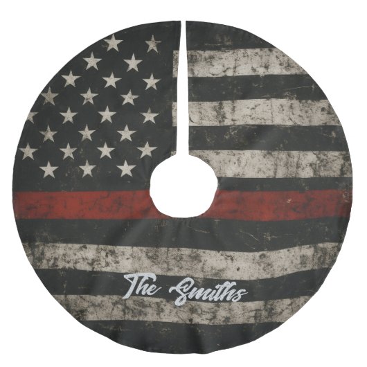 Personalized Thin Red Line American Flag Kerstboom Rok (Voorkant)