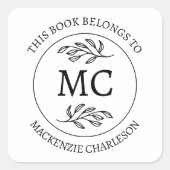 Personalized This Book Belongs to Monogram Vierkante Sticker (Voorkant)