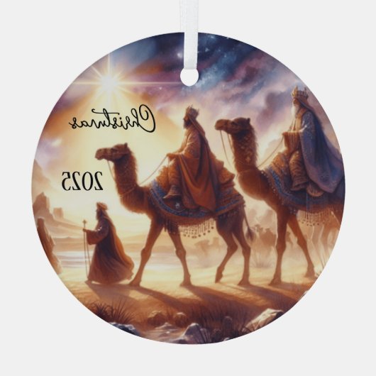 Personalized Three Wise Men Caravan  Glas Ornament (Achterkant)