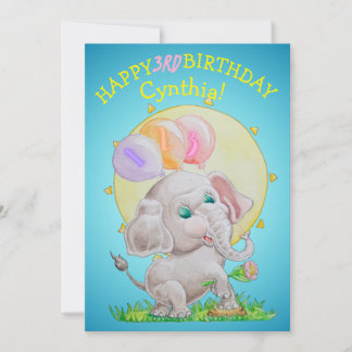 Personalized Three Years Old Girls Birthday Card  Feestdagenkaart