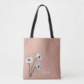 Personalized Tote Bag with White and Black Daisies (Devant)