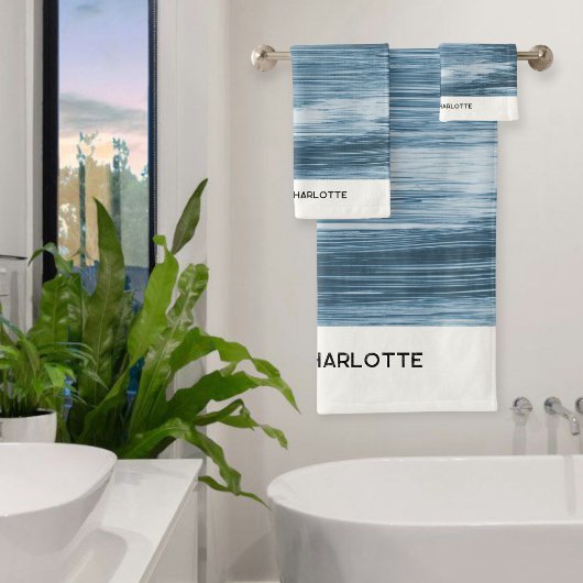 Personalized Towel Set, Shaded Blue Ombre, Elegant