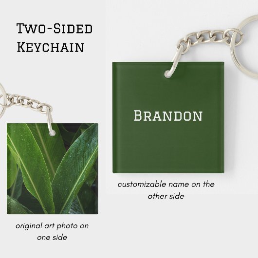 Personalized Tropical Leaves Minimal Men's Name Sleutelhanger