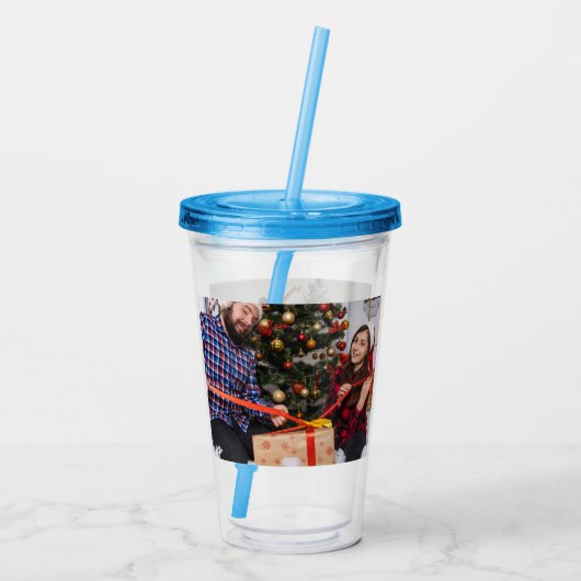 Personalized Two Sided Family Christmas Photo Acryl Drinkbeker (Achterkant)