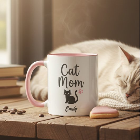 Personalized Two-Tone Cat Mom Mug