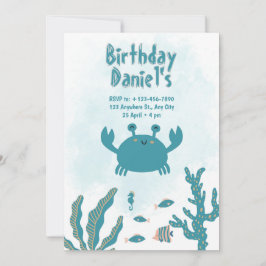 Personalized Under the Sea Crab Birthday Invitatio Kaart