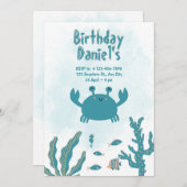 Personalized Under the Sea Crab Birthday Invitatio Kaart (Voorkant / Achterkant)