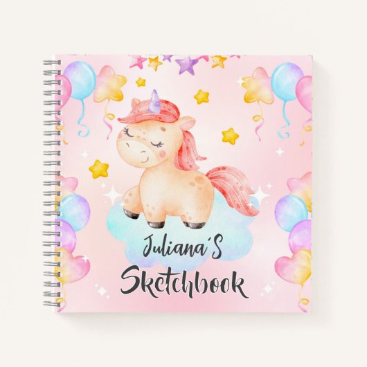 Personalized Unicorn Kids Sketchbook Notitieboek (Voorkant)