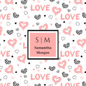 Personalized Valentine Blanket Pink Black Hearts Fleece Deken