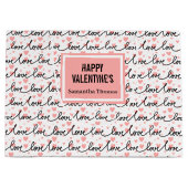 Personalized Valentine Gift Bag Pink Black Hearts Groot Cadeauzakje (Voorkant)