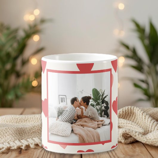 Personalized Valentine Photo Mug with Red Hearts
