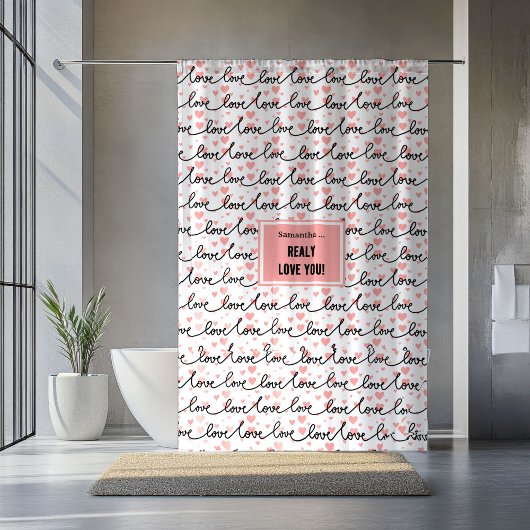 Personalized Valentine Shower Curtain Pink Black Douchegordijn