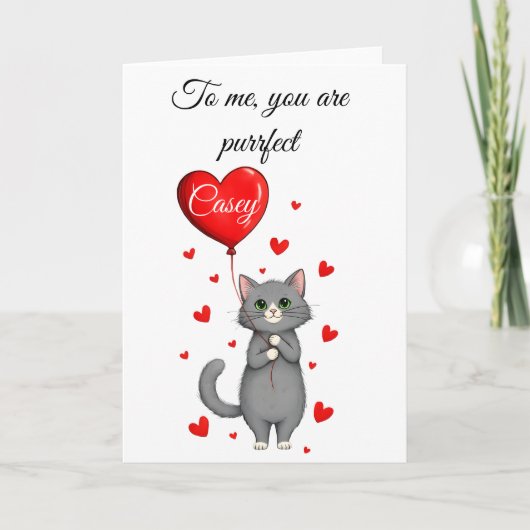 Personalized Valentine's Day Card - Cute Cat Kaart (Voorkant)