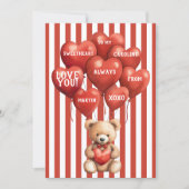 personalized valentines red striped bear  feestdagenkaart (Voorkant)