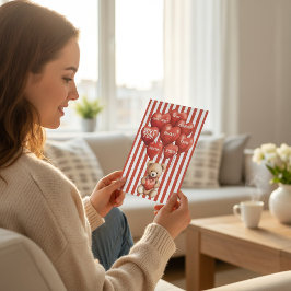 personalized valentines red striped bear feestdagenkaart