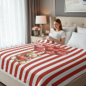 personalized valentines red striped bear fleece deken