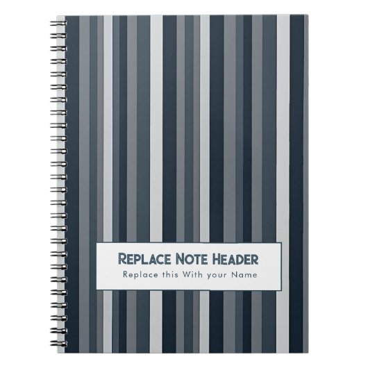 Personalized Vertical Stripe Blue Grey Notitieboek (Voorkant)