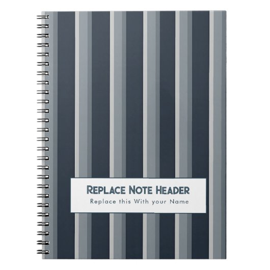 Personalized Vertical Stripe Blue Grey Notitieboek (Voorkant)