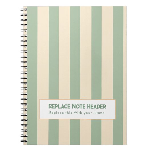 Personalized Vertical Stripe Green Cream Notitieboek (Voorkant)