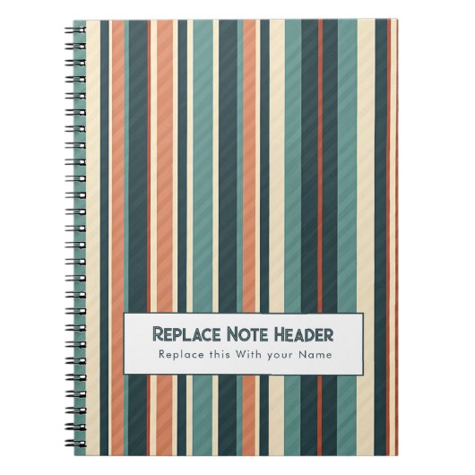 Personalized Vertical Stripe Teal Rust Notitieboek (Voorkant)