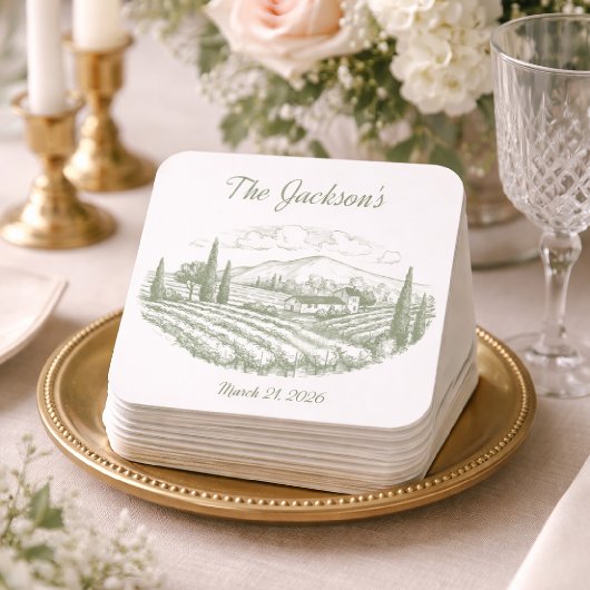 Personalized Vineyard Wedding Coasters Vierkante Kartonnen Onderzetter