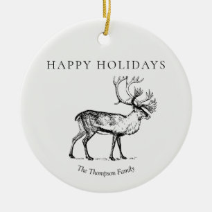 Personalized Vintage Christmas Deer Happy Holidays Keramisch Ornament