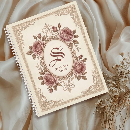 Personalized Vintage Rose Monogram Notebook Notitieboek
