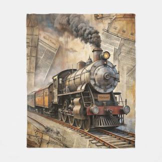 Personalized Vintage Steam Train Retro Travel Fleece Deken