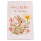 Personalized Watercolor Bunny Happy Easter  Medium Cadeauzakje (Voorkant)