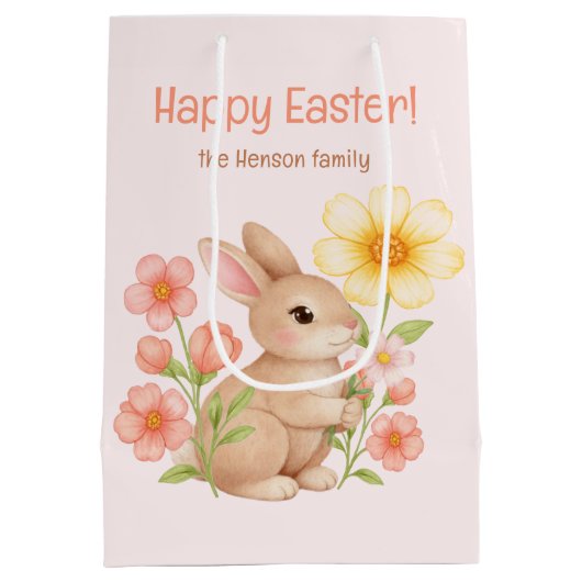 Personalized Watercolor Bunny Happy Easter  Medium Cadeauzakje (Achterkant)