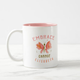 Personalized watercolor butterfly coral tweekleurige koffiemok