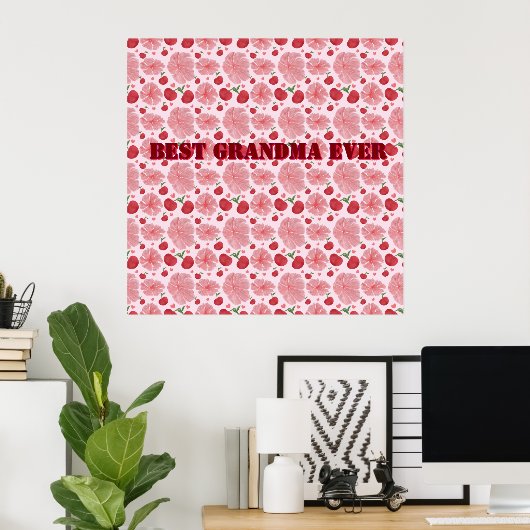 Personalized Watercolor Cherry Floral Pattern,  Poster (Thuiskantoor)