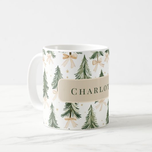 Personalized Watercolor Christmas Tree Name Mug (Devant gauche)