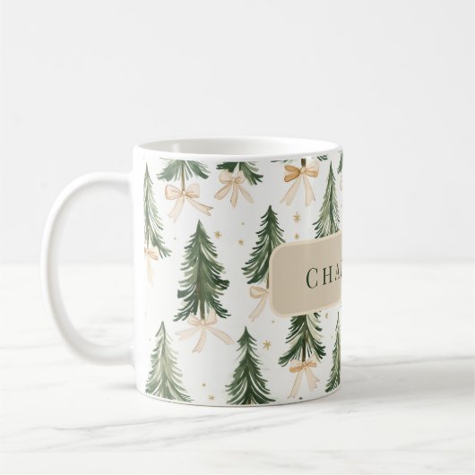 Personalized Watercolor Christmas Tree Name Mug (Gauche)