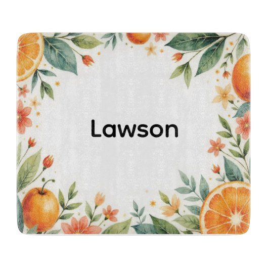 Personalized Watercolor Citrus Glass Cutting Board Snijplank (Voorkant)