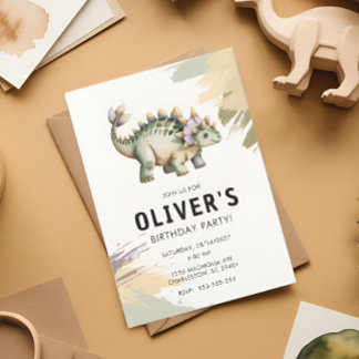 Personalized Watercolor Dinosaur Birthday Party Kaart